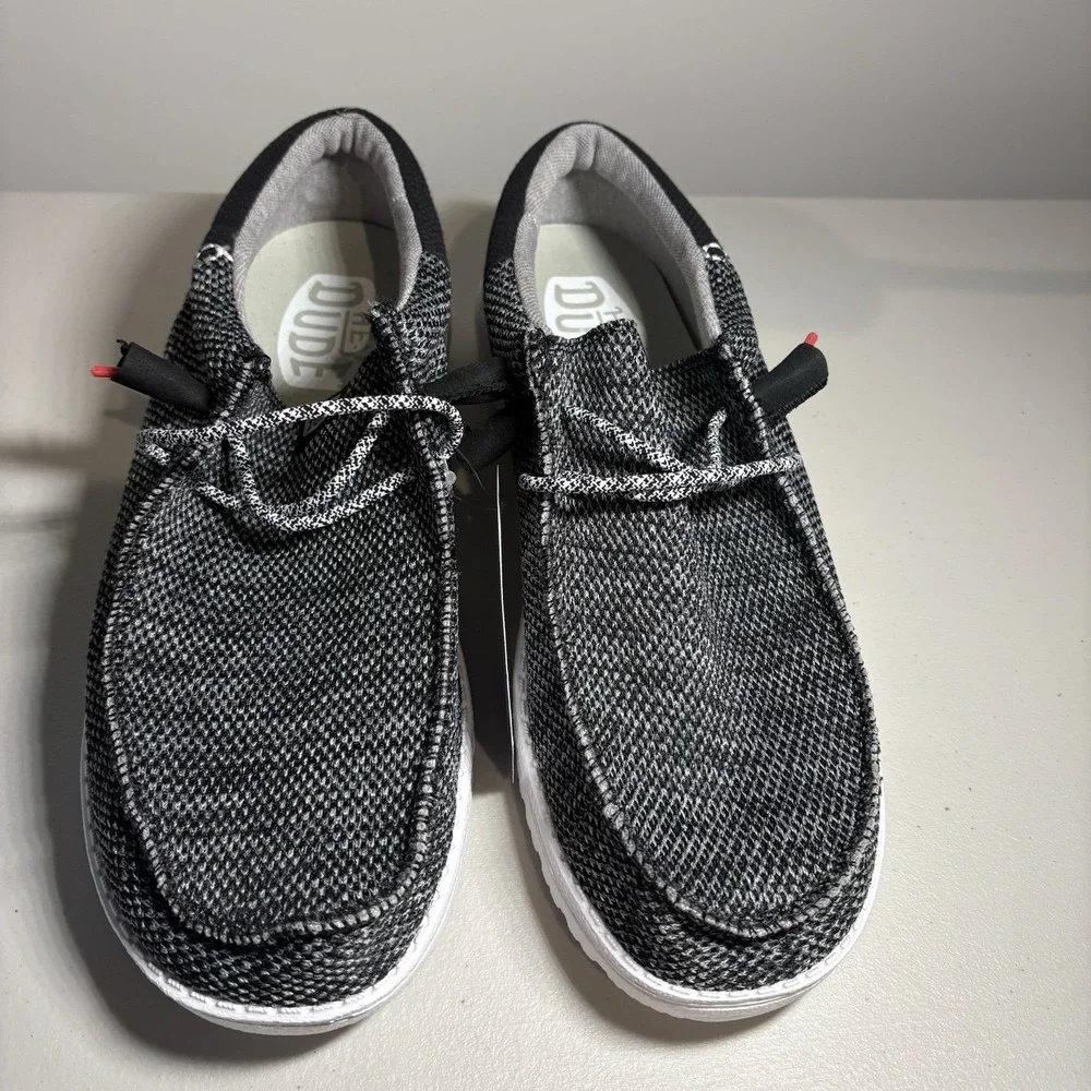 Hey Dude Wally Funk Mesh Black White Casual Shoes Men US 8 NWT 40898-066